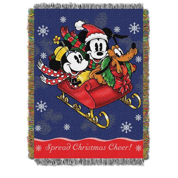 Northwest Mickey Mouse Sleigh Ride Woven Tapestry Throw - image 