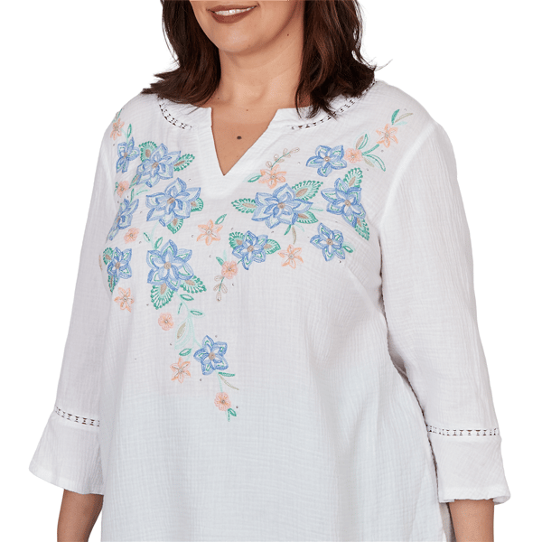 Plus Size Alfred Dunner Caribbean Blues 3/4 Flounce Sleeve Blouse