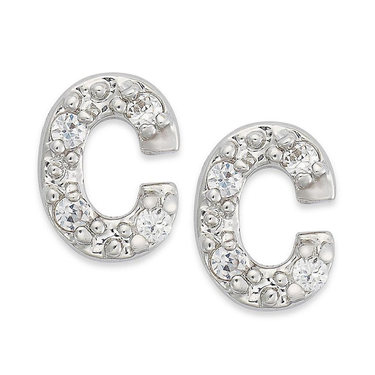 Sterling Silver CZ C Initial Stud Earrings