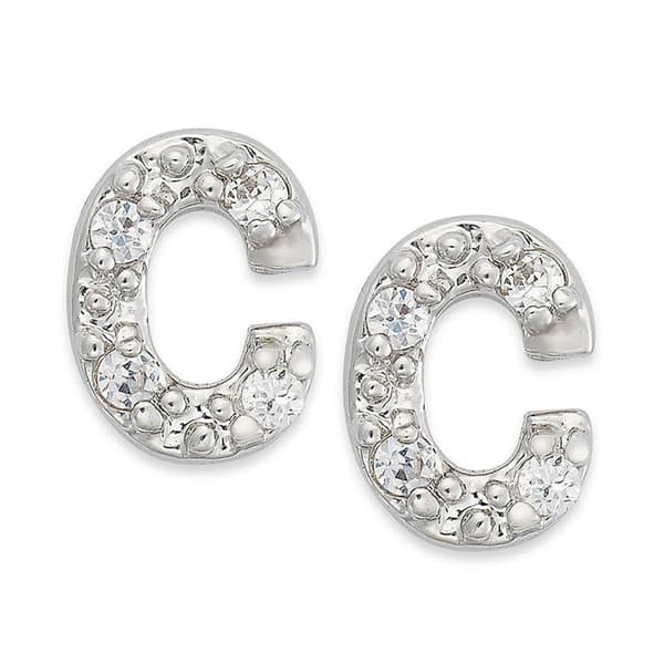 Sterling Silver Cubic Zirconia C Initial Stud Earrings - image 