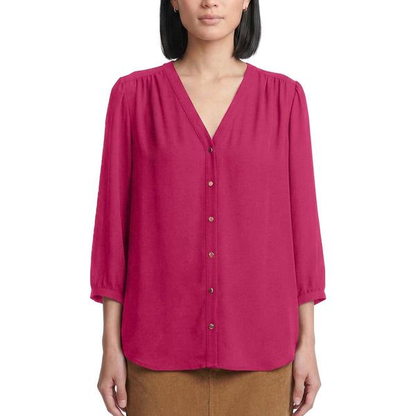 Petite Jones New York 3/4 Sleeve V-Neck Button Front Blouse