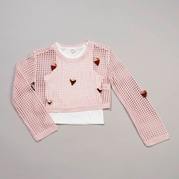 Girls (7-16) No Comment Long Sleeve Ice Cream Mesh 2Fer Top