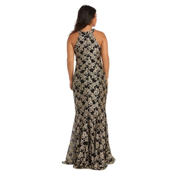 Petite R&M Richards Sleeveless Keyhole Neck Lace Evening Gown