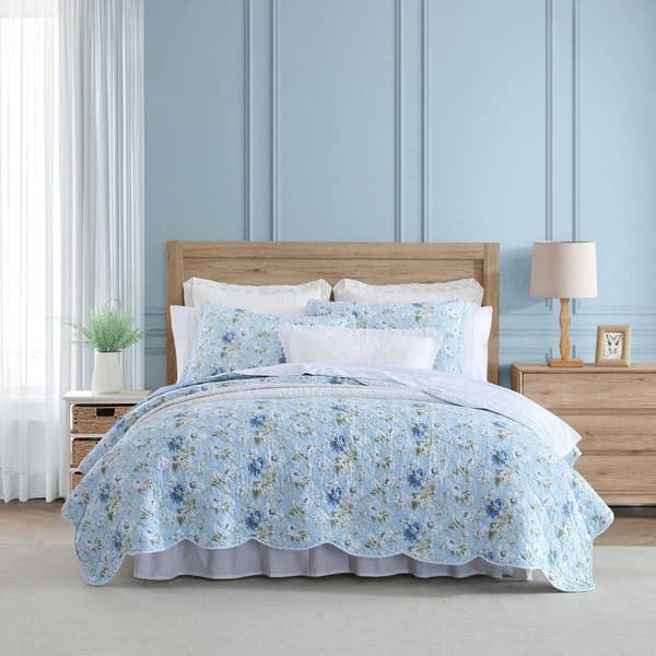Laura Ashley Peony Garden Cotton Reversible Quilt Set - image 