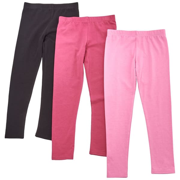 Girls (4-6x) Btween(R) 3pk. Malaga/Black/Pink Solid Leggings Set - image 
