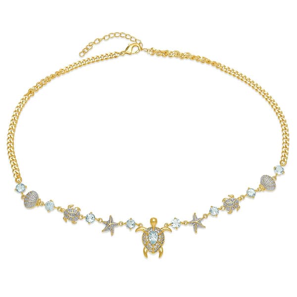 Gianni Argento Blue Topaz Turtle & Sealife Necklace - image 