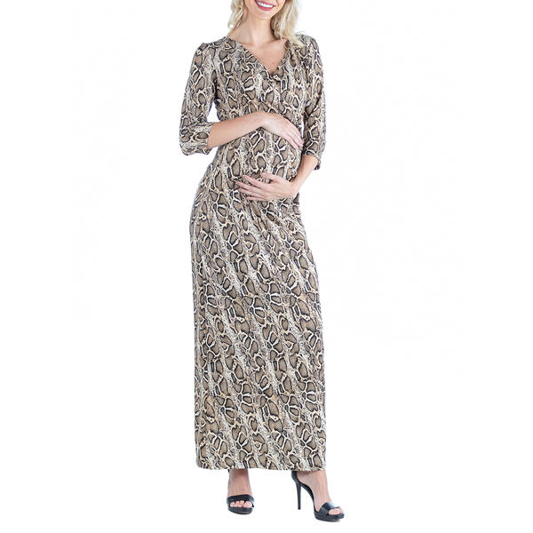 Plus Size 24/7 Comfort Apparel Snake Maternity Maxi Wrap Dress - image 
