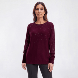 Womens Emily Daniels Dolman Sleeve Crew Neck Bling Rib Sweater