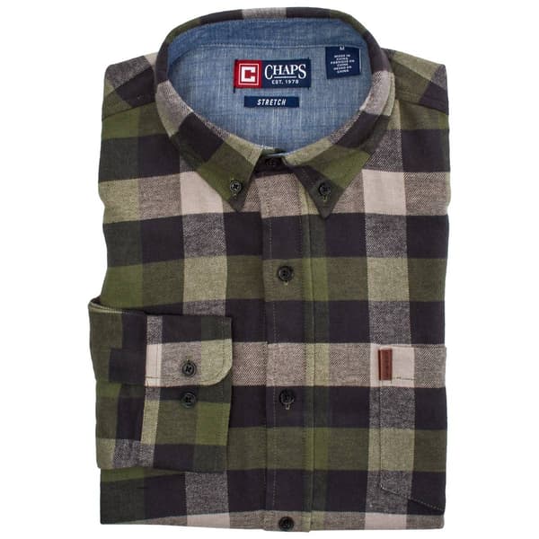 Mens Chaps Long Sleeve Stretch Flannel Shirt - Olive - image 