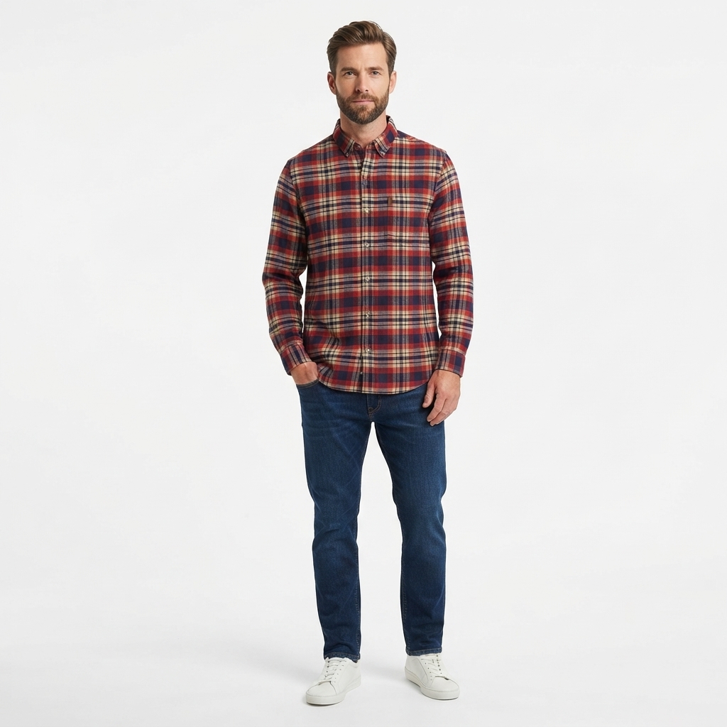 Mens Chaps Double Brush Stretch Flannel Shirt - Russet
