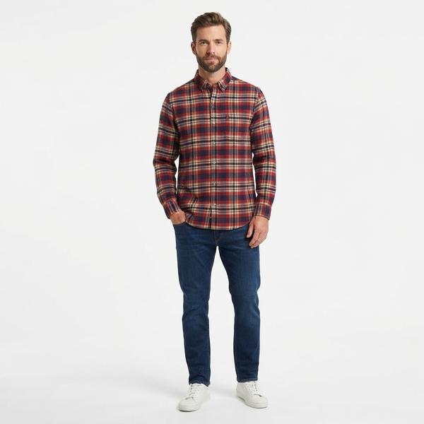 Mens Chaps Double Brush Stretch Flannel Shirt - Russet