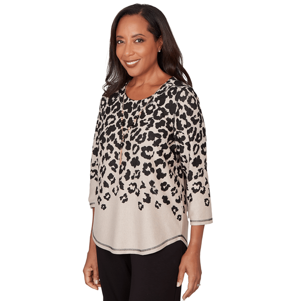Womens Alfred Dunner Seville 3/4 Sleeve Leopard Blouse