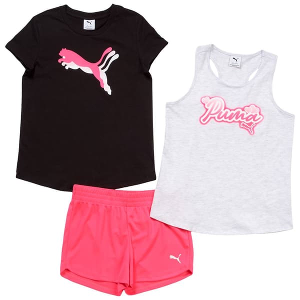 Girls (7-16) Puma(R) 3pc. Tee & Tank w/ Shorts Set - image 