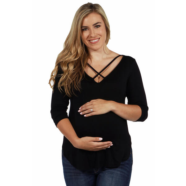 Womens 24/7 Comfort Apparel Solid Criss-Cross Tunic Maternity Top - image 