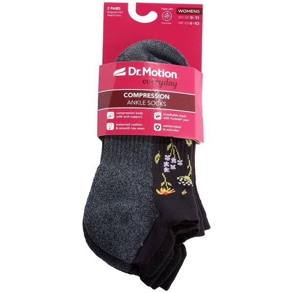 Womens Dr. Motion 2pk Wildflower Compression Ankle Socks - image 