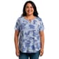 Plus Size Notations Short Sleeve Paisley Bar Keyhole Blouse - image 1