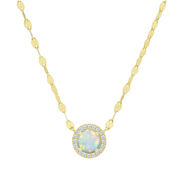 Gianni Argento Lab Opal Round Halo Pendant Necklace - image 