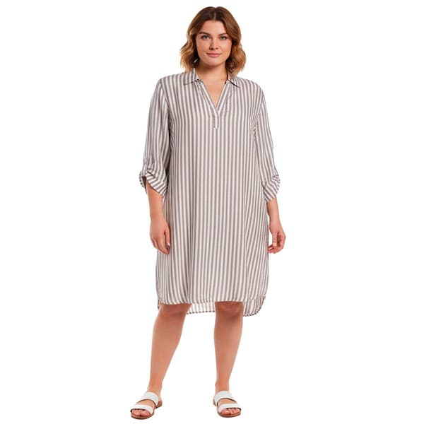 Plus Size da-sh 3/4 Roll Tab Sleeve Stripe Shift Dress - image 