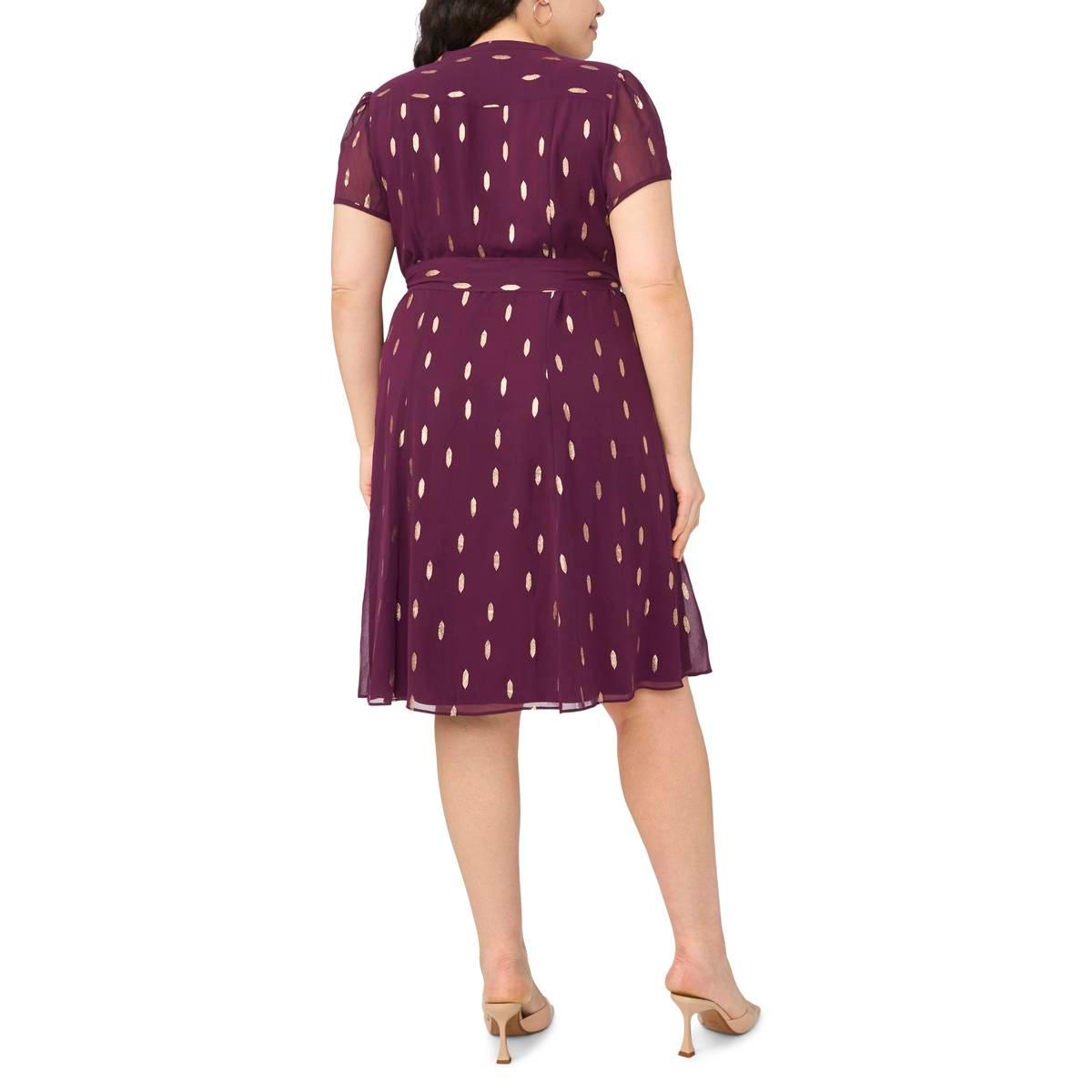Plus Size MSK Short Sleeve Foil Dot Pintuck A-Line Dress