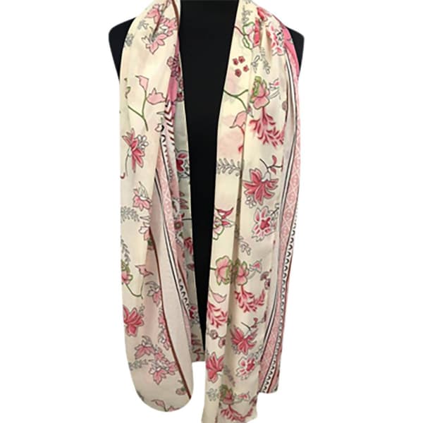 Womens Renshun Fun Floral Pearl Silky Oblong Scarf - Ivory