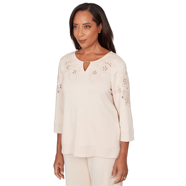 Womens Alfred Dunner Seville Floral Cutout Keyhole Neck Blouse