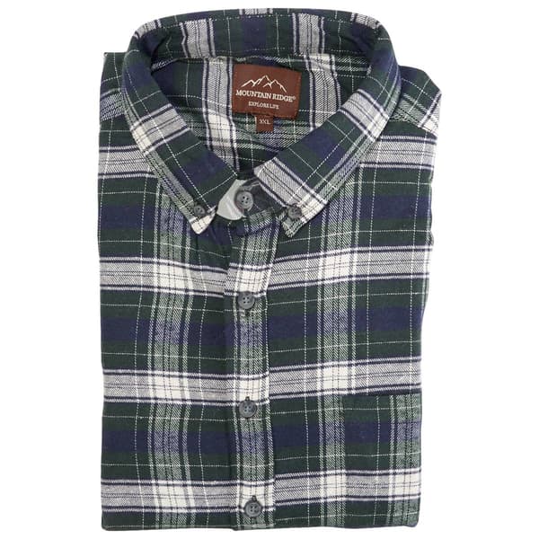 Mens Big &amp; Tall Mountain Ridge(R) Flannel Shirt - Green/Navy/White - image 