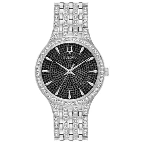 Mens Bulova Phantom Black Crystal Pave Dial Watch - 96A227