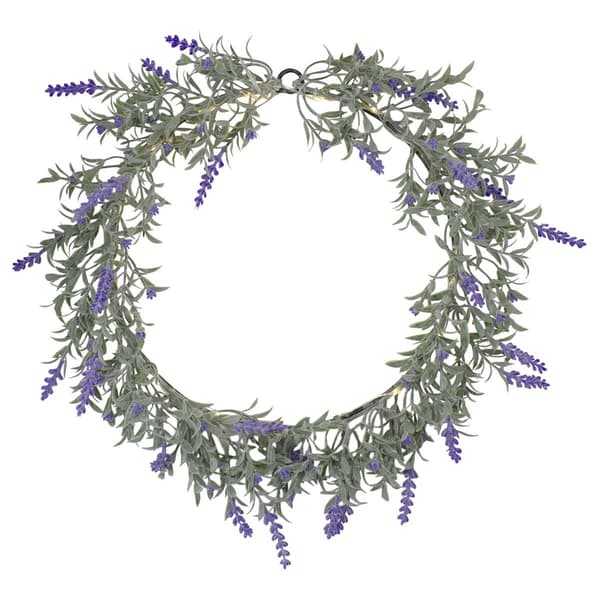 Northlight Seasonal Pre-Lit Battery Operated Lavender Wreath - image 