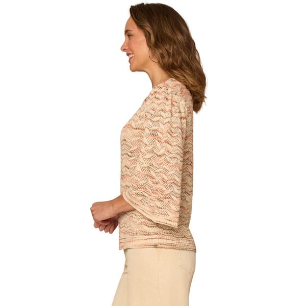 Womens Democracy 3/4 Bell Sleeve Space Dye Pointelle Sweater