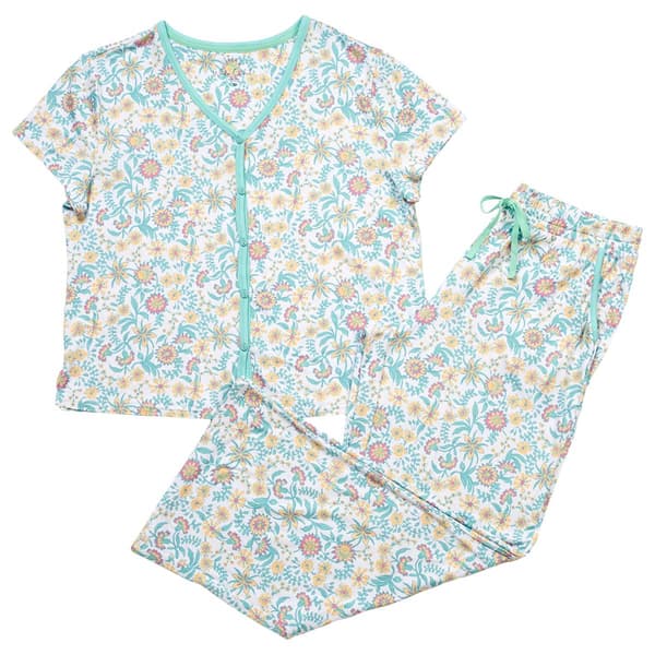 Womens White Orchid Short Sleeve Floral Pajama Set