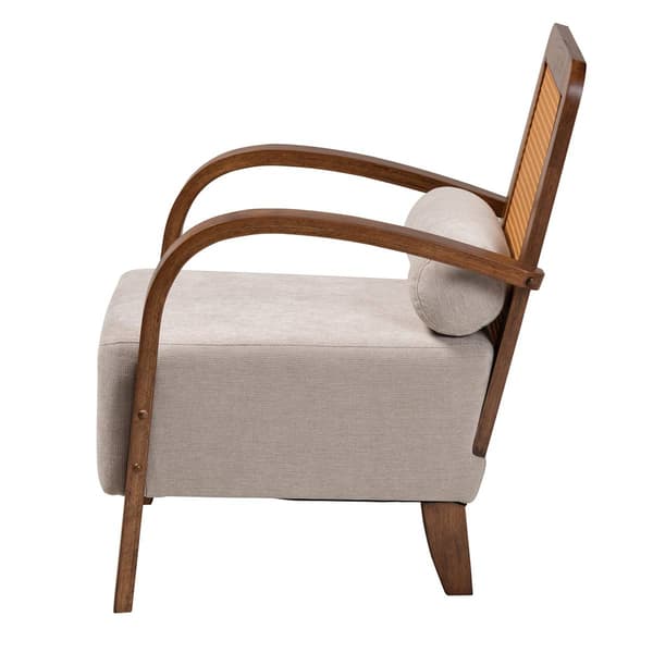 Baxton Studio Sage Modern Japandi Arm Chair with Woven Rattan