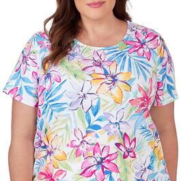 Plus Size Alfred Dunner Key Items Short Sleeve Floral Leaf Tee