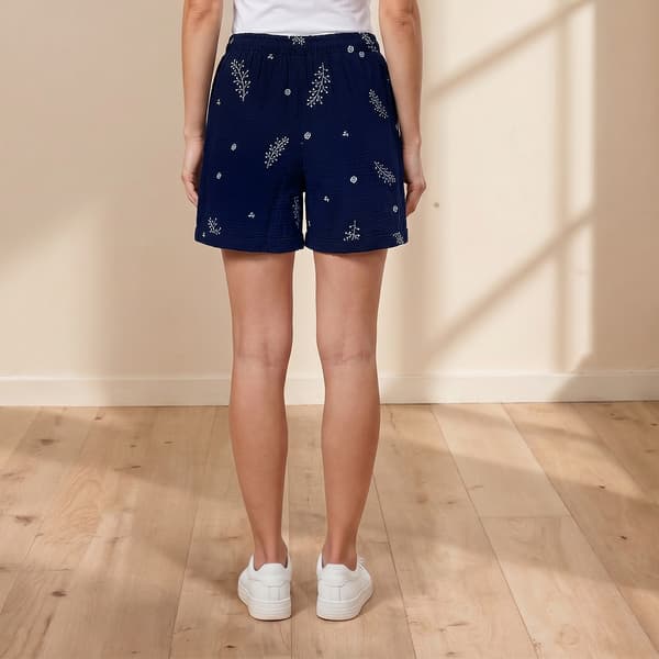 Womens Nicole Miller Front Pocket Embroidered Gauze Shorts