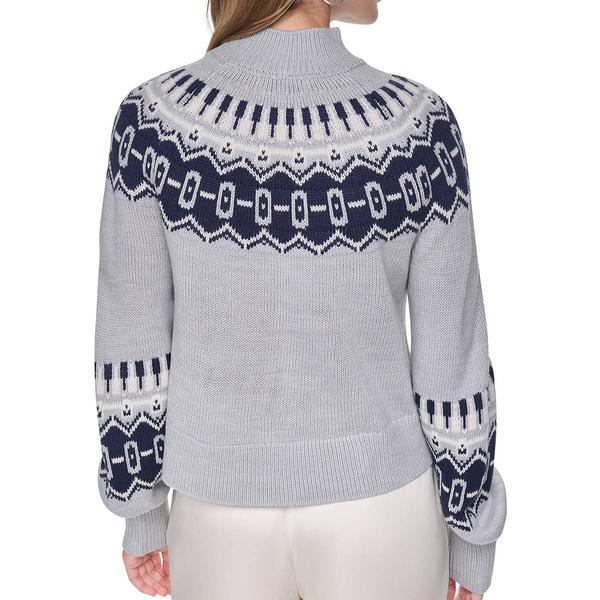 Womens DKNY Jeans Blouson Sleeve Mock Neck Fair Isle Sweater