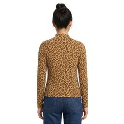 Juniors No Comment Fleece Mock Neck Long Sleeve Tee - Cheetah