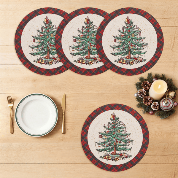 Spode® Christmas Tree Tartan Round Placemats - Set of 4