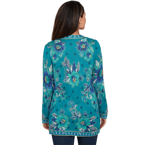 Petite Ruby Rd. Fall Flair Floral Embroidery Open Front Cardigan