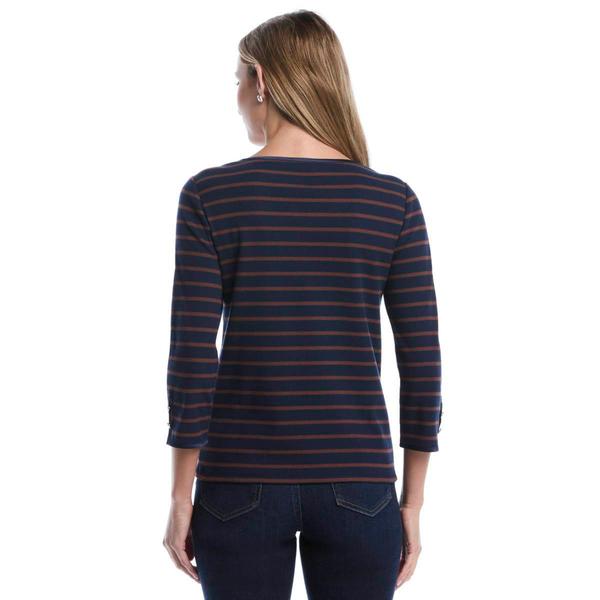 Petite Rafaella® 3/4 Sleeve Boat Neck Stripe Tee