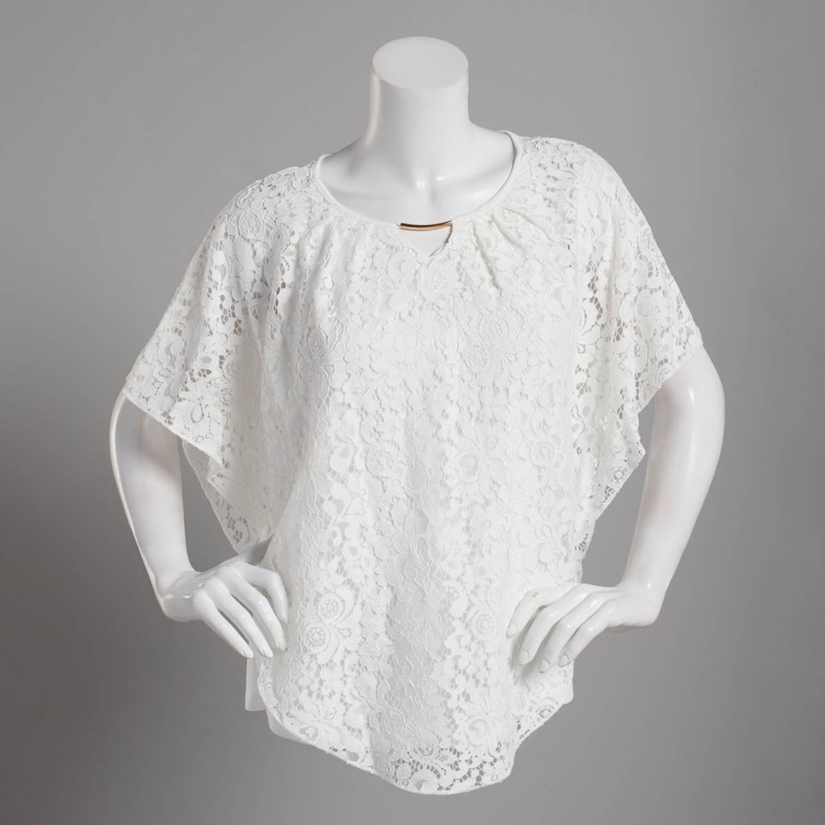 Womens NY Collection Tonal Lace Popover Top