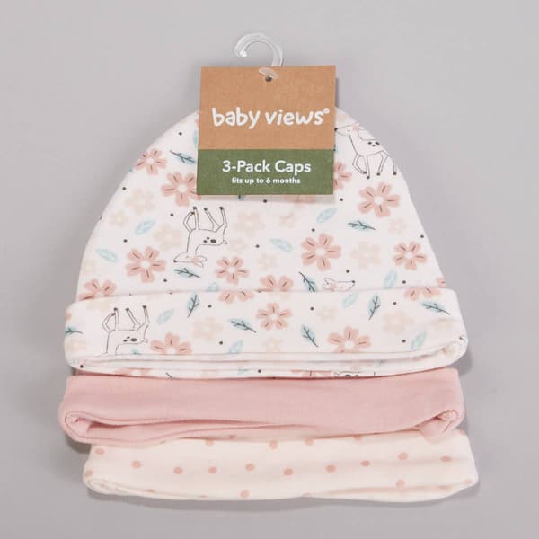 Baby Girl (0-6M) baby views(R) 3pk. Floral/Solid/Dot Caps - image 