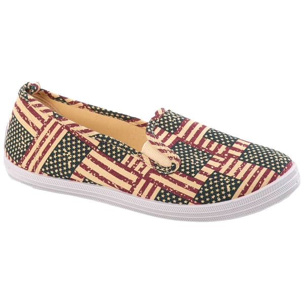 Womens Ashley Blue Twin Gore Flag Canvas Slip Ons - image 