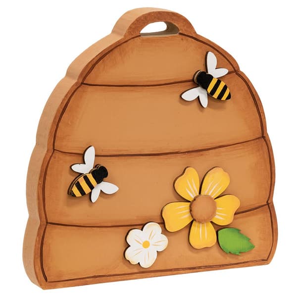 The Hearthside Collection Bees & Flowers Wooden Beehive Sitter
