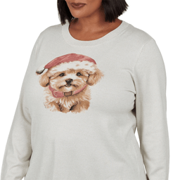 Plus Size Emaline Holiday Festivities Dog with Santa Hat Sweater