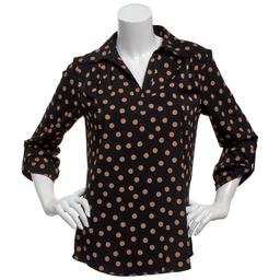 Womens AK Anne Klein 3/4 Sleeve Dot Split Neck Blouse