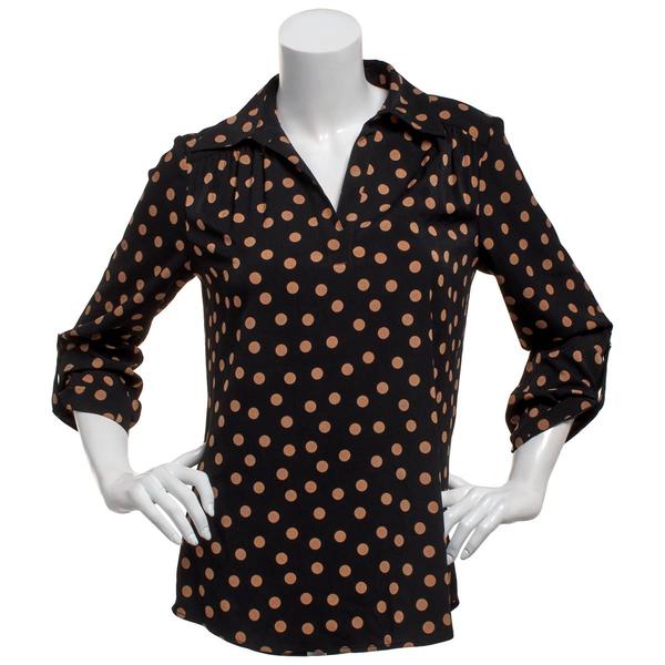 Womens AK Anne Klein 3/4 Sleeve Dot Split Neck Blouse