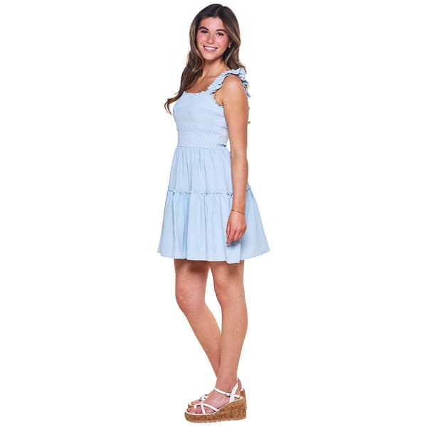Juniors No Comment Crinkle Smocked Bodice Skater Dress