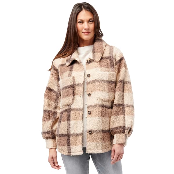 Plus Size Democracy Blouson Sleeve Sherpa Jacket Patch Pockets - image 