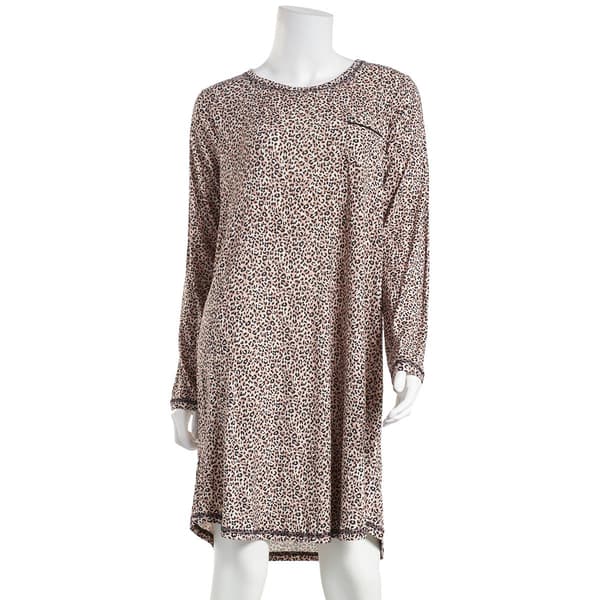 Womens Rene Rofe Long Sleeve Drop Needle Leopard Nightshirt - image 