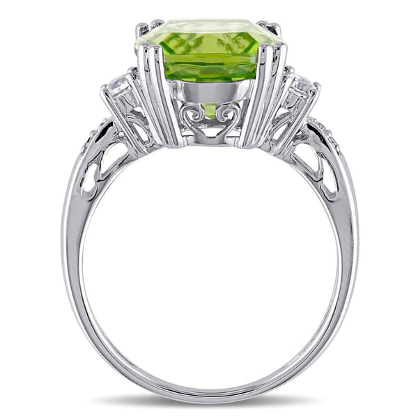 White Gold White Sapphire & Peridot Cocktail Ring w/ Diamonds