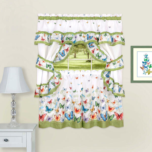 Achim Butterflies Printed Cottage Kitchen Curtain Set - image 